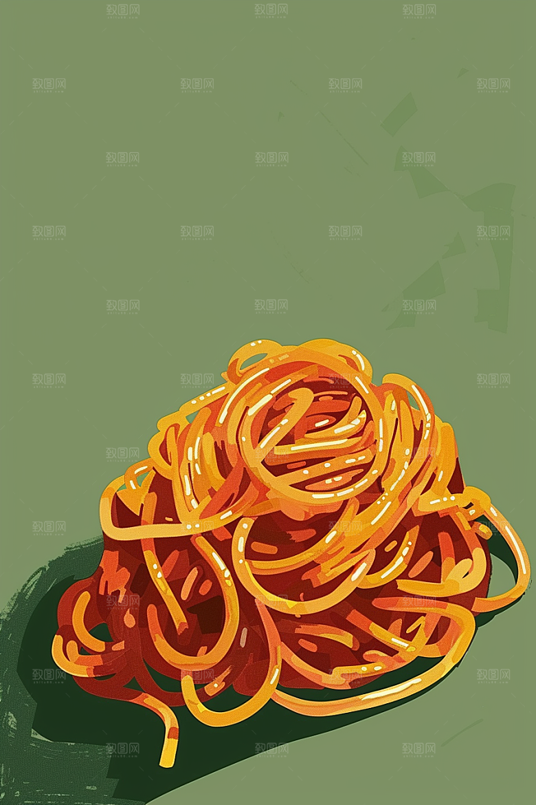 意大利面面条手绘插画