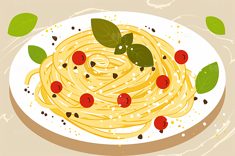 意大利面美味肉酱面插画