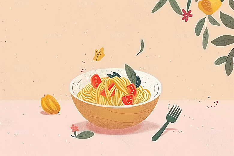 意大利面美食碳水插画