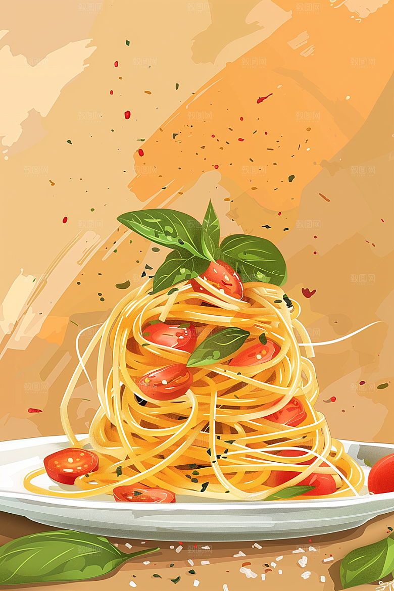 意大利面美味肉酱面插画
