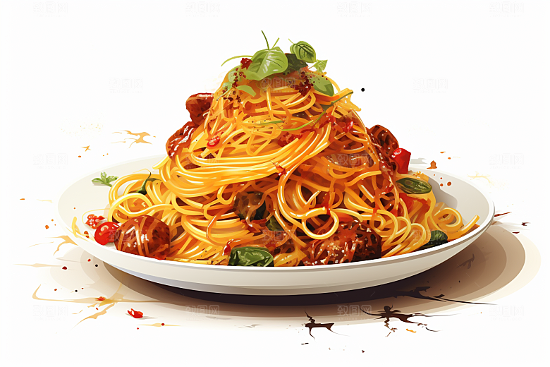 意大利面肉酱面面条插画