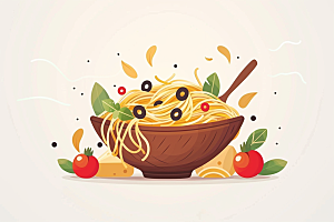 意大利面番茄面西餐插画