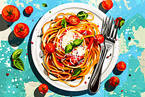 意大利面美味美食插画