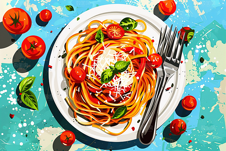 意大利面美味美食插画