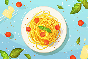 意大利面美味番茄面插画