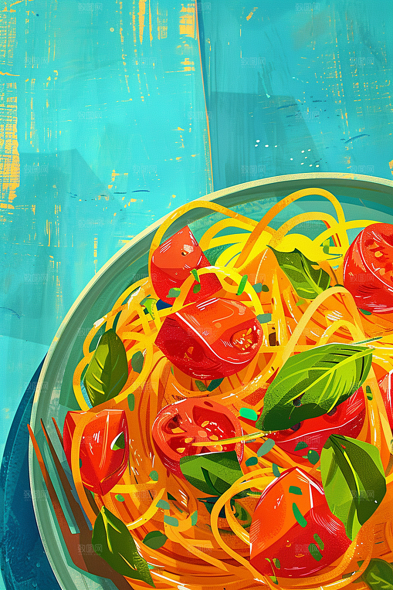 意大利面西餐美味插画