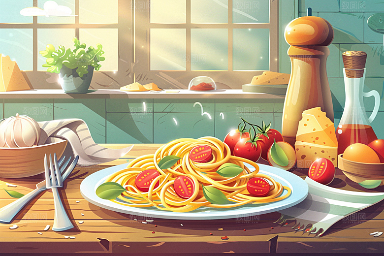 意大利面美食碳水插画