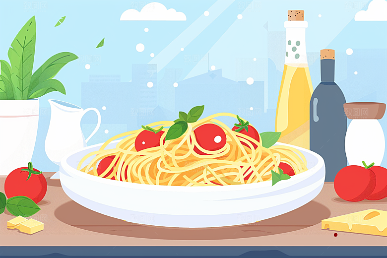 意大利面特色美味插画