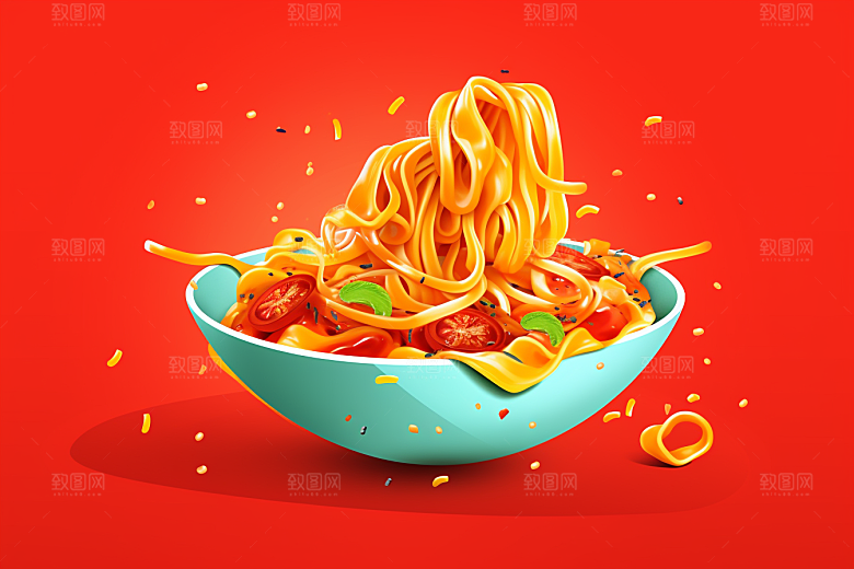 意大利面肉酱面主食插画