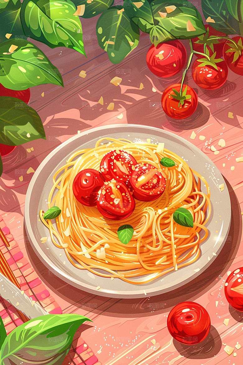 意大利面面条西餐插画