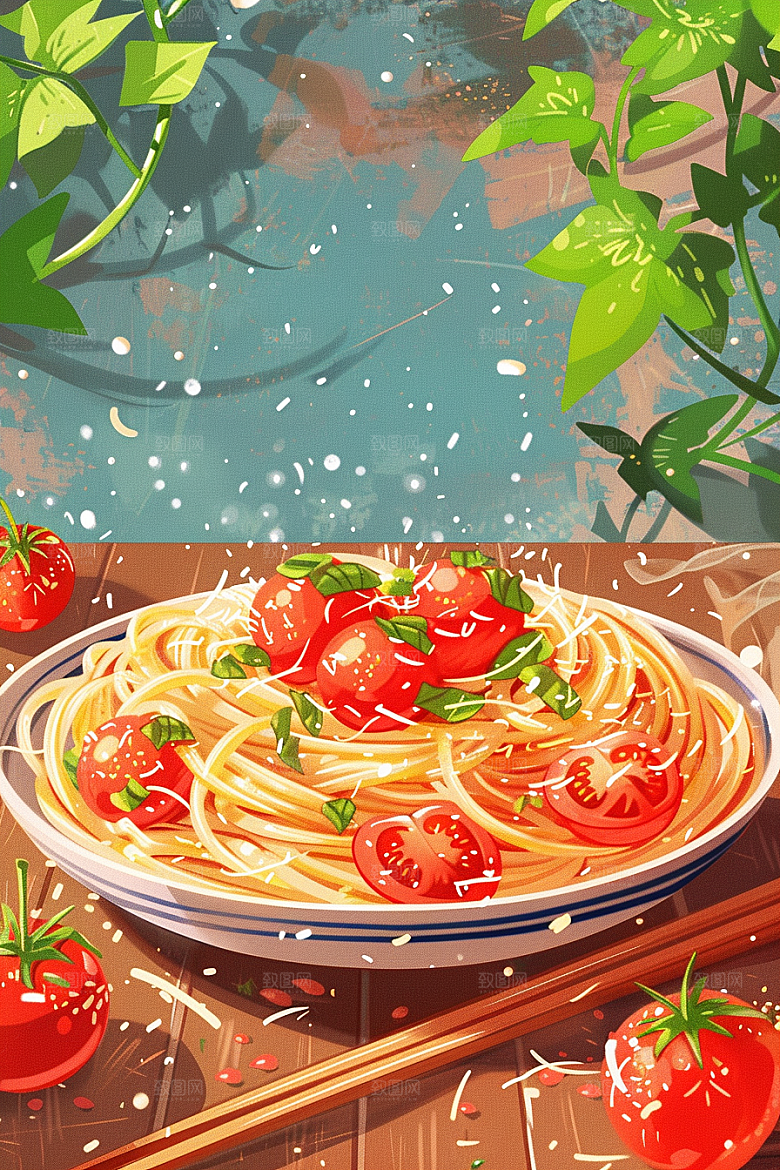 意大利面美味美食插画