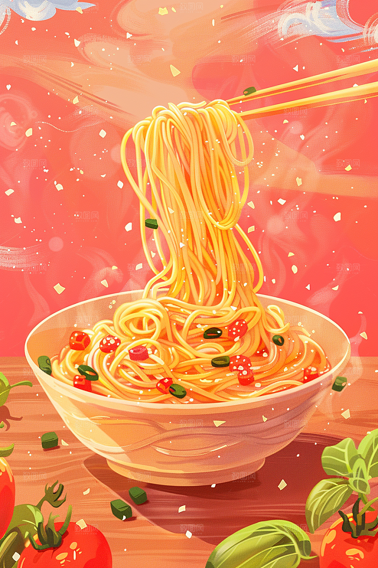 意大利面西餐美食插画