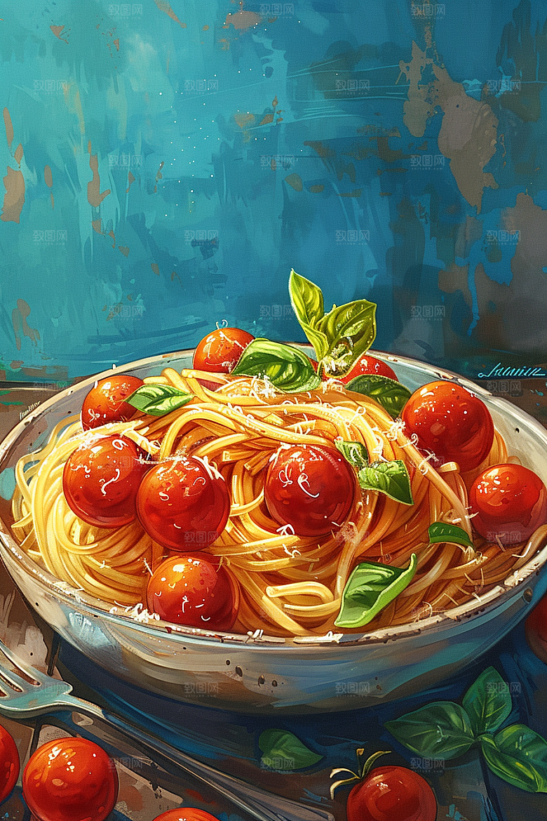 意大利面西餐美味插画