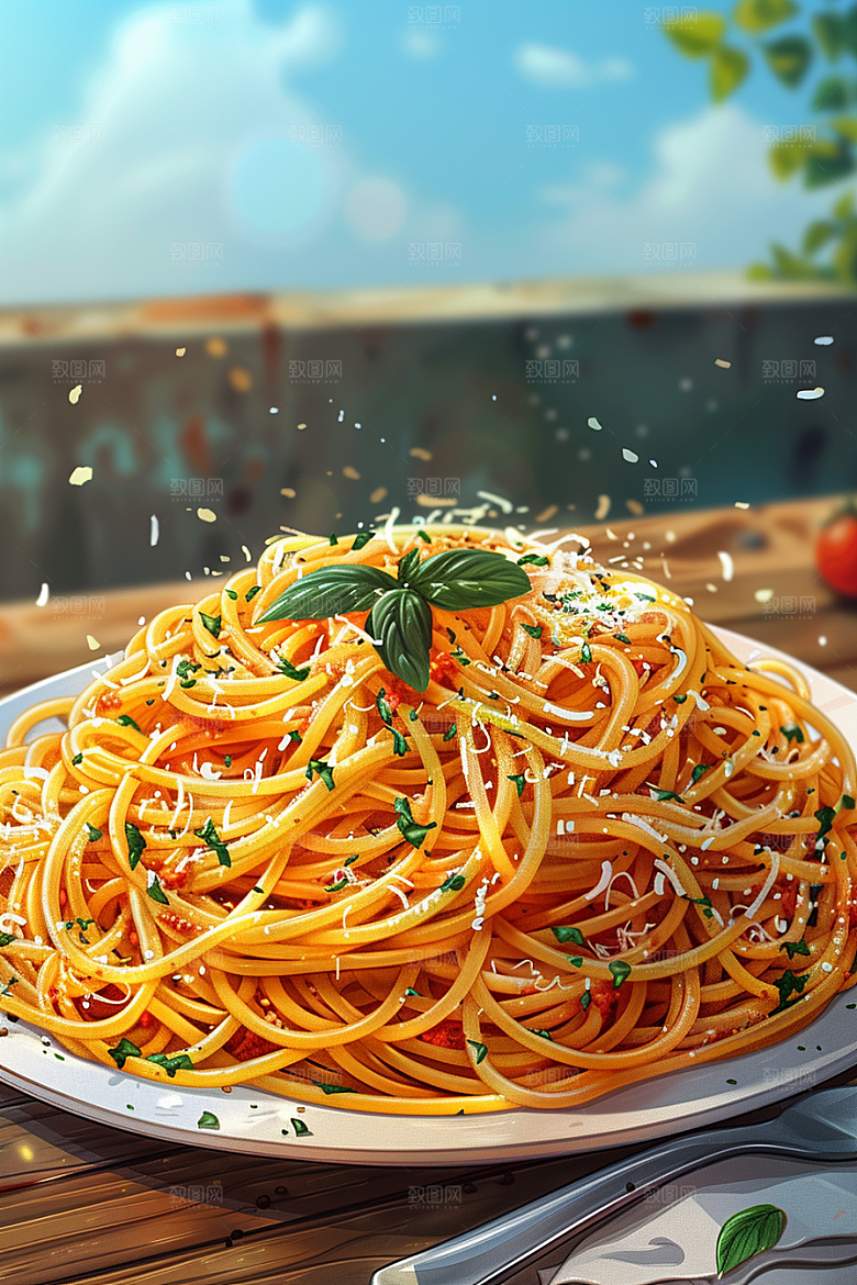 意大利面美食手绘插画