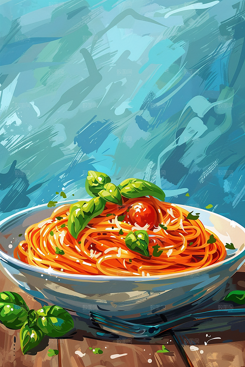 意大利面面条美味插画