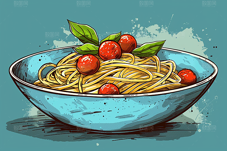 意大利面美食手绘插画