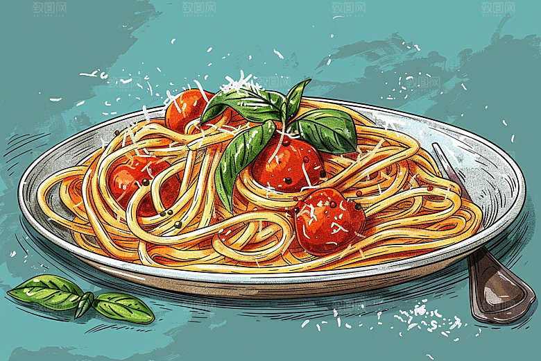 意大利面特色主食插画