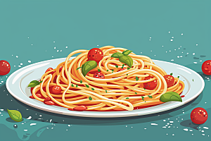 意大利面美味主食插画