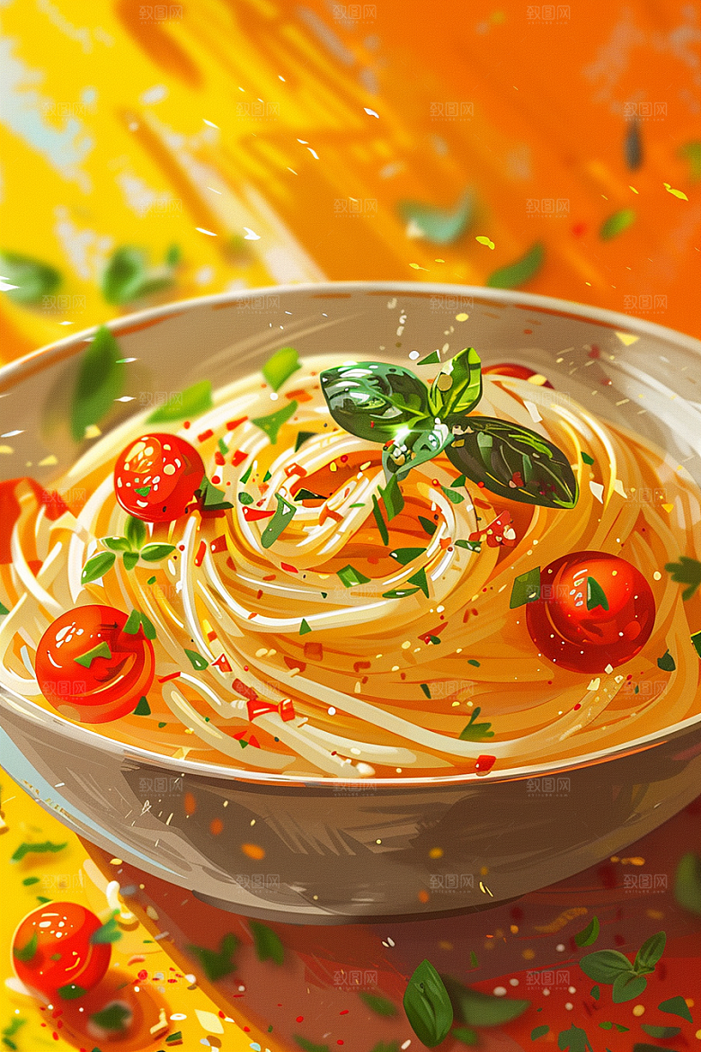 意大利面美食美味插画