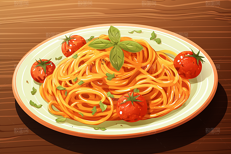 意大利面美食手绘插画