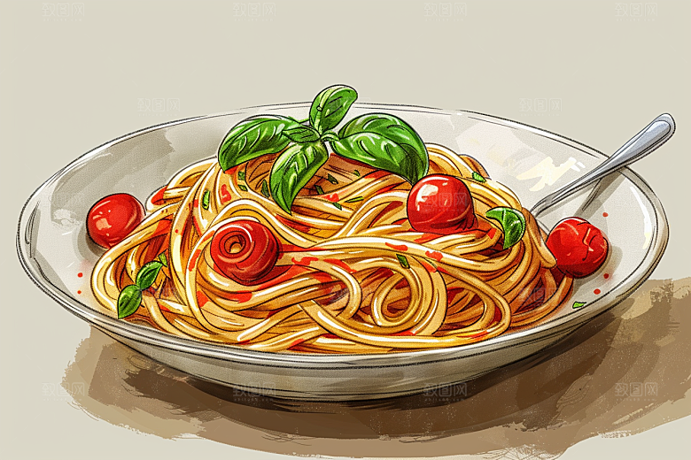 意大利面面条特色插画