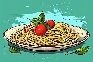 意大利面主食特色插画