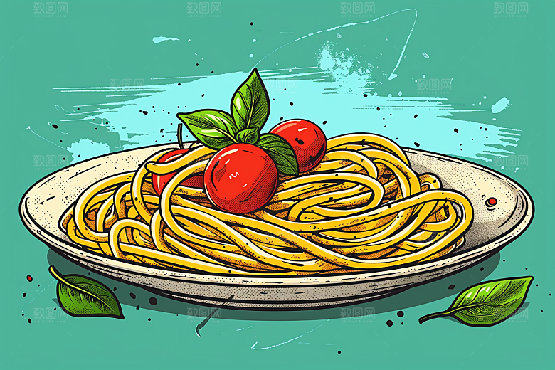 意大利面主食特色插画