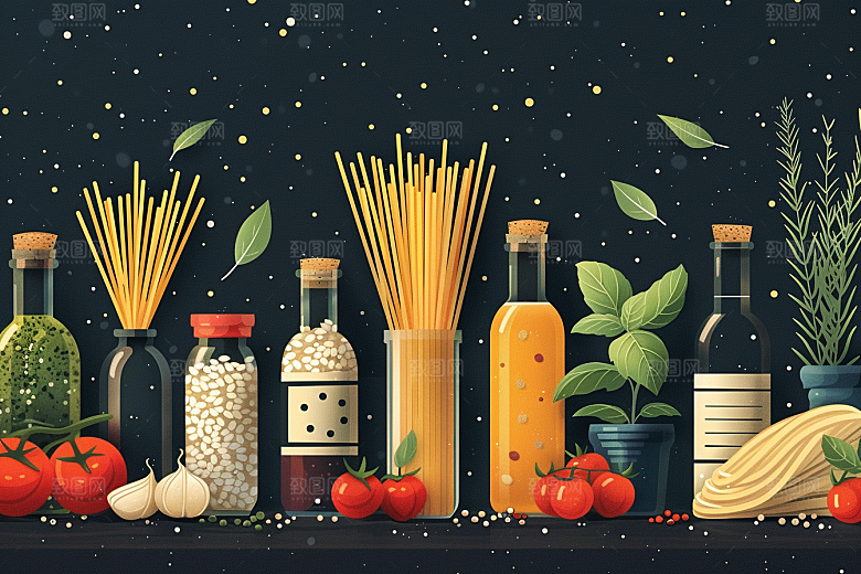 意大利面主食西餐插画
