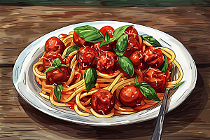 意大利面特色美食插画