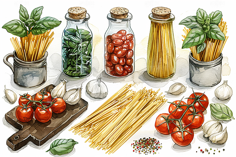 意大利面特色肉酱面插画