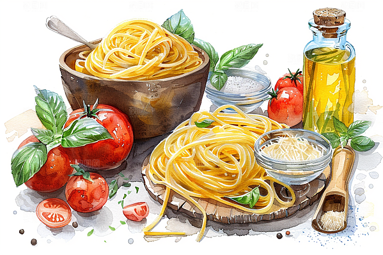 意大利面肉酱面特色插画