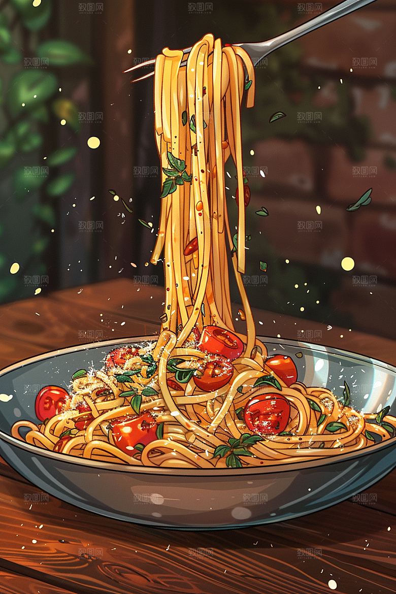 意大利面美食面条插画