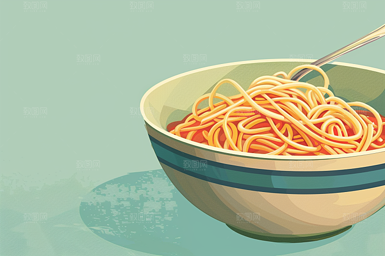 意大利面手绘西餐插画