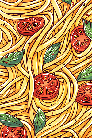 意大利面番茄面美食插画