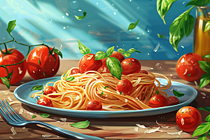 意大利面番茄面肉酱面插画