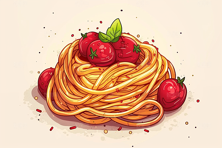 意大利面面条特色插画