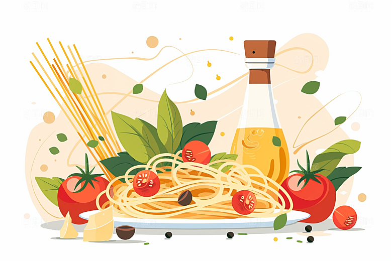 意大利面面条美食插画