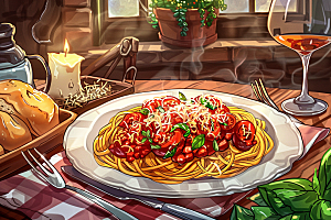 意大利面美食主食插画