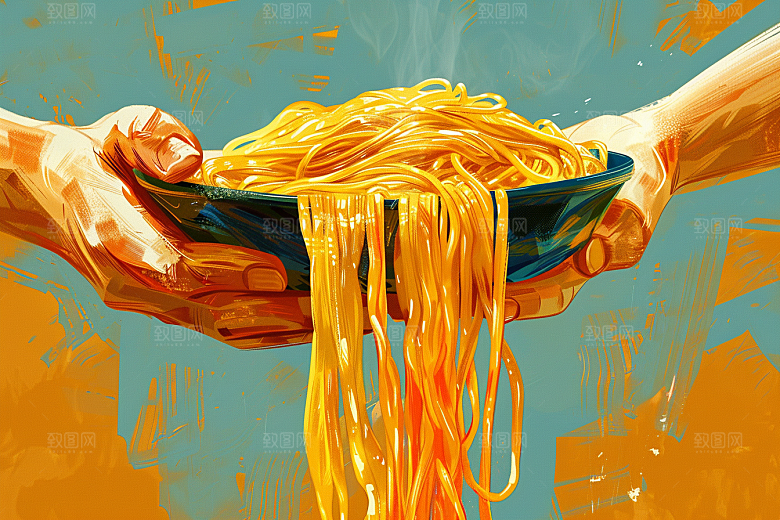 意大利面肉酱面西餐插画