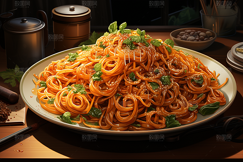 意大利面美食面条插画