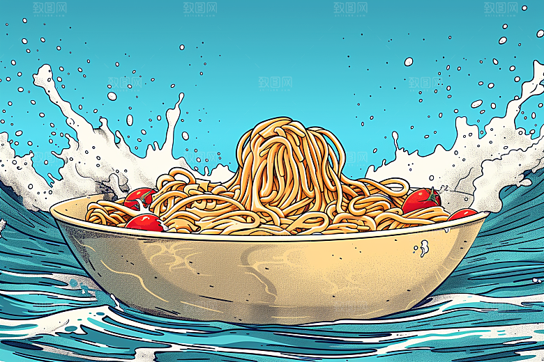 意大利面手绘西餐插画