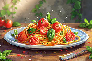 意大利面主食美食插画