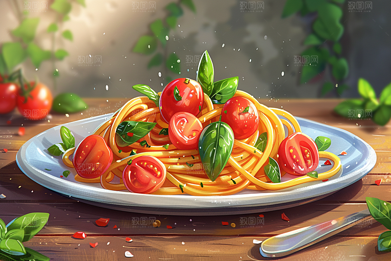意大利面主食美食插画
