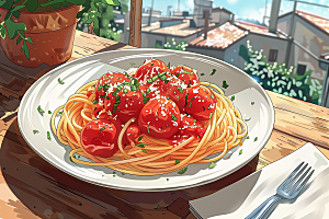 意大利面美食特色插画