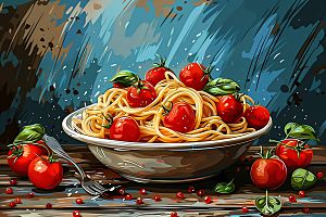 意大利面手绘番茄面插画