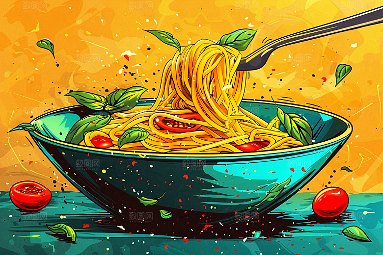 意大利面美食番茄面插画