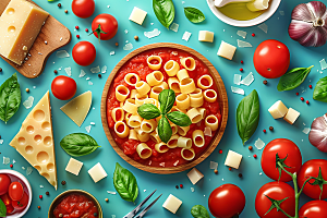 意大利面碳水番茄面插画