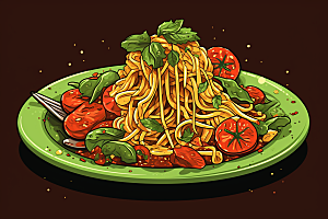 意大利面面条美味插画