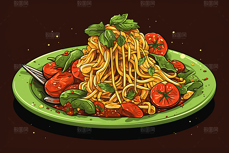 意大利面面条美味插画