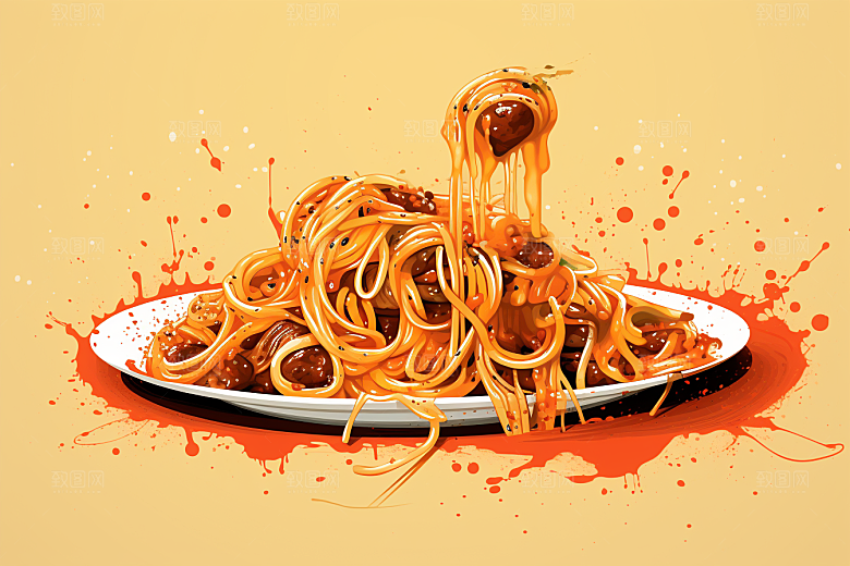 意大利面西餐美食插画
